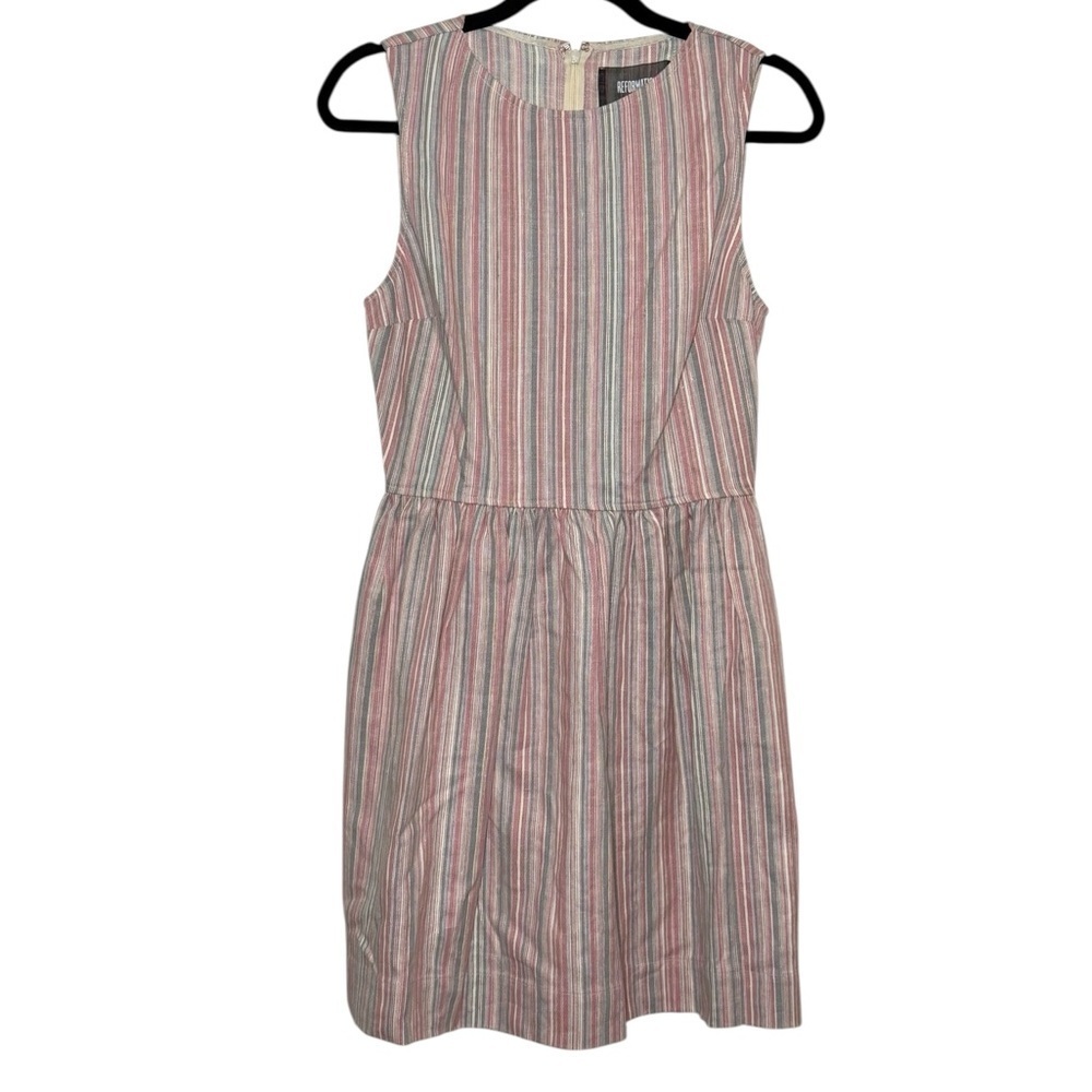 Reformation Dress Size 6 Pink Gray Striped Linen Sleeveless - Picture 10 of 10